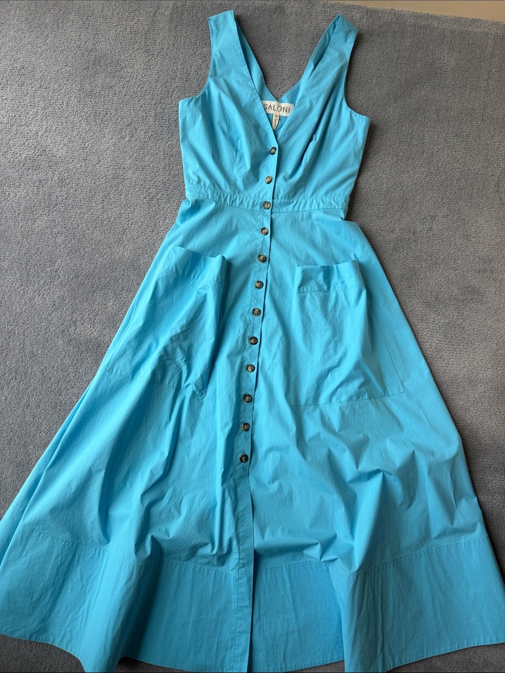 SALONI Zoey Turquoise Button-Front Maxi Dress